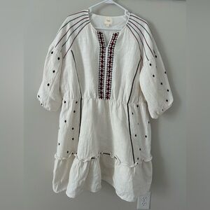 Roolee SALT Dress Embroidered Boho White Red Size XL Puff Sleeve